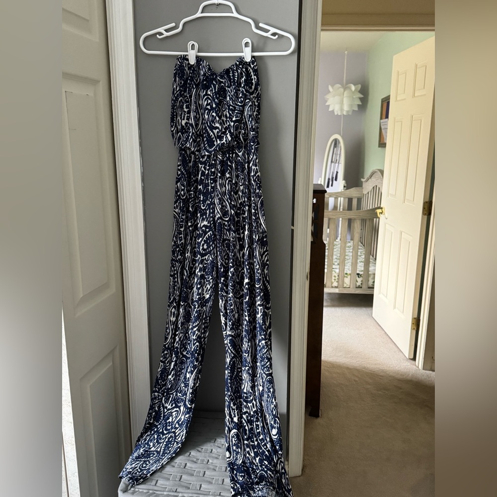 Navy and White Paisley Jumpsuit